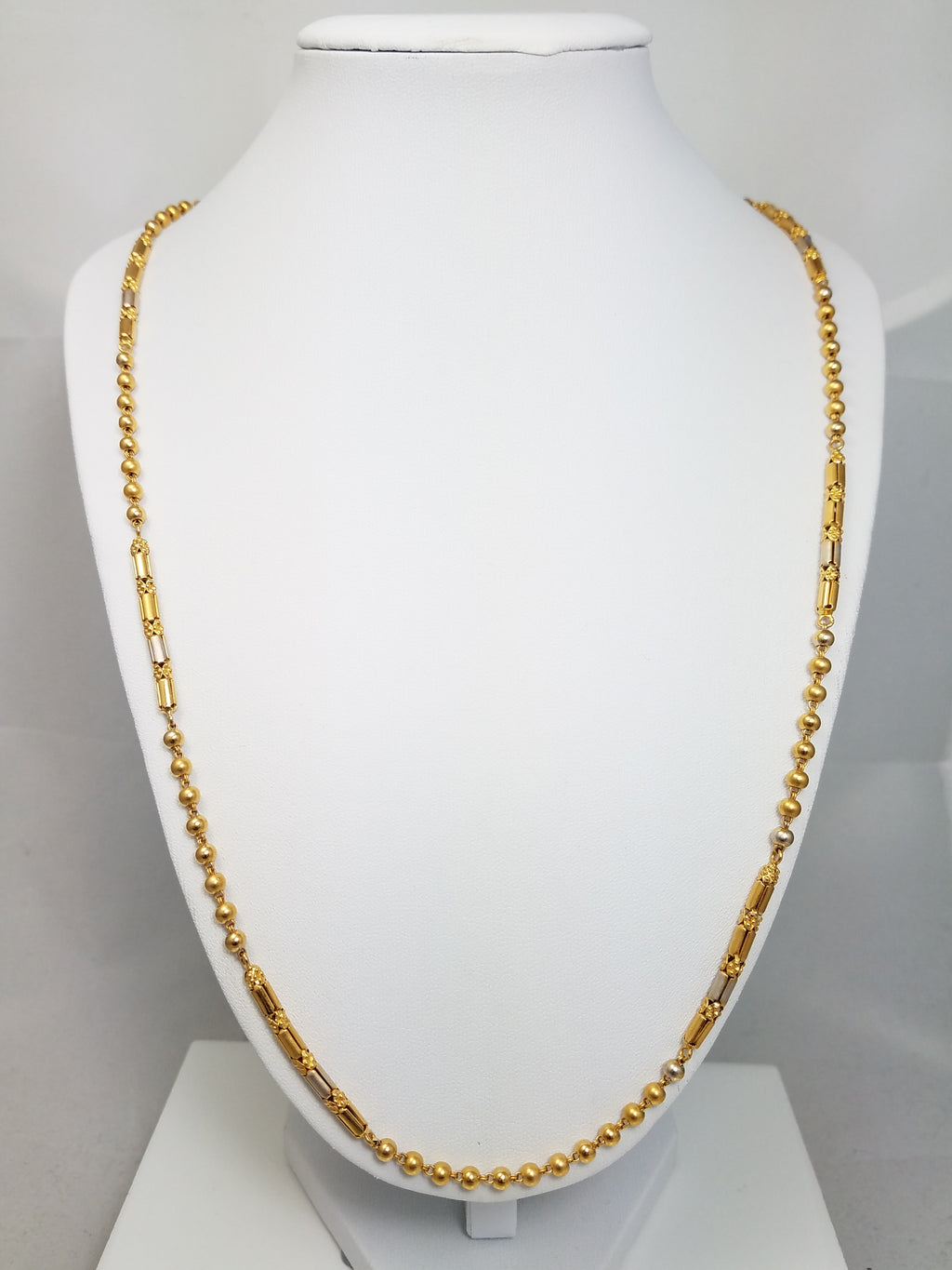 Stunning 25" 22k Two Tone Gold Hollow Bead Necklace