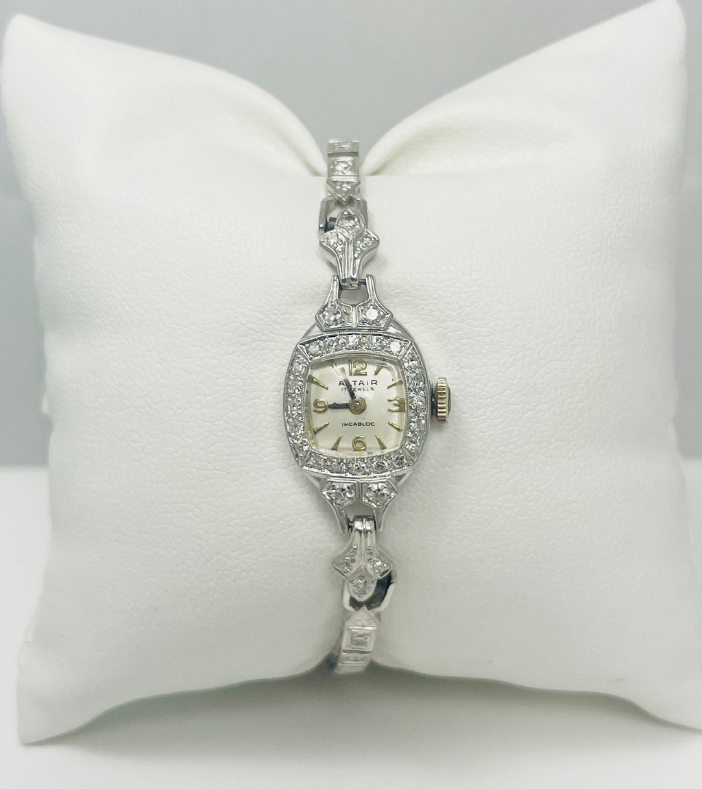 Vintage Swiss Platinum 14k White Gold Diamond Watch To Fix