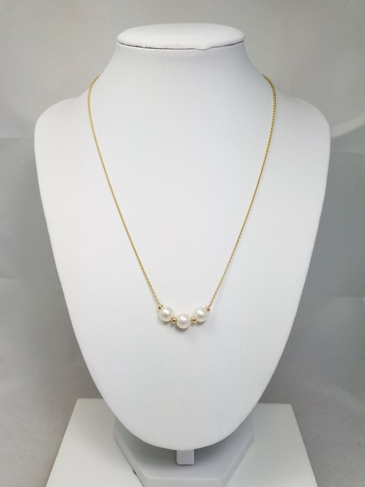 Dainty Natural Cultured Pearl 14k Yellow Gold 17.75" Necklace