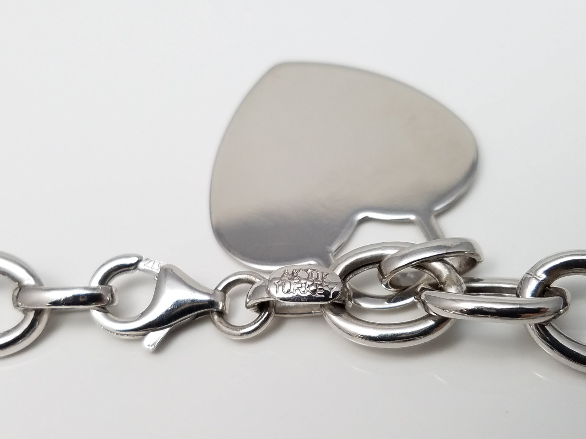 10k White Gold Dangling Heart Hollow Charm Bracelet
