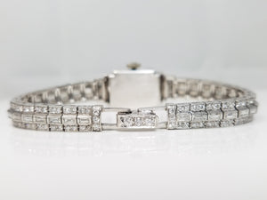 Exquisite Platinum 1950's Ladies Natural Diamond Designer Wind Up Watch