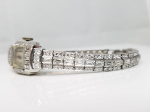 Exquisite Platinum 1950's Ladies Natural Diamond Designer Wind Up Watch