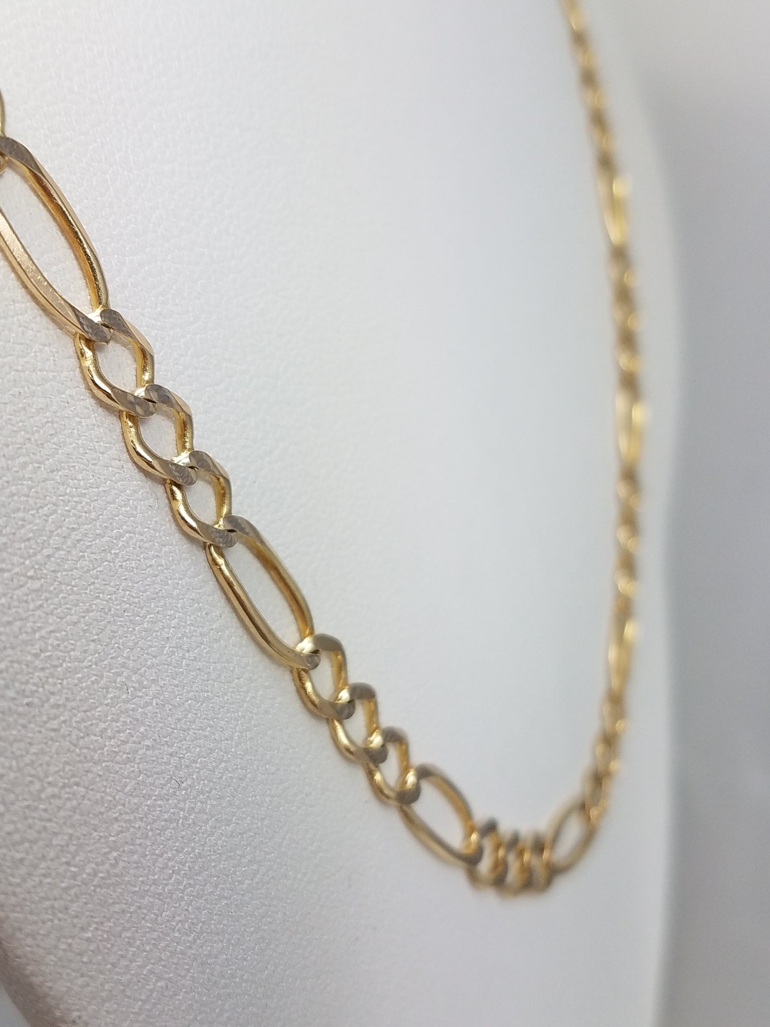 19" 14k Solid Two Tone Gold Diamond Cut Figaro Chain Necklace