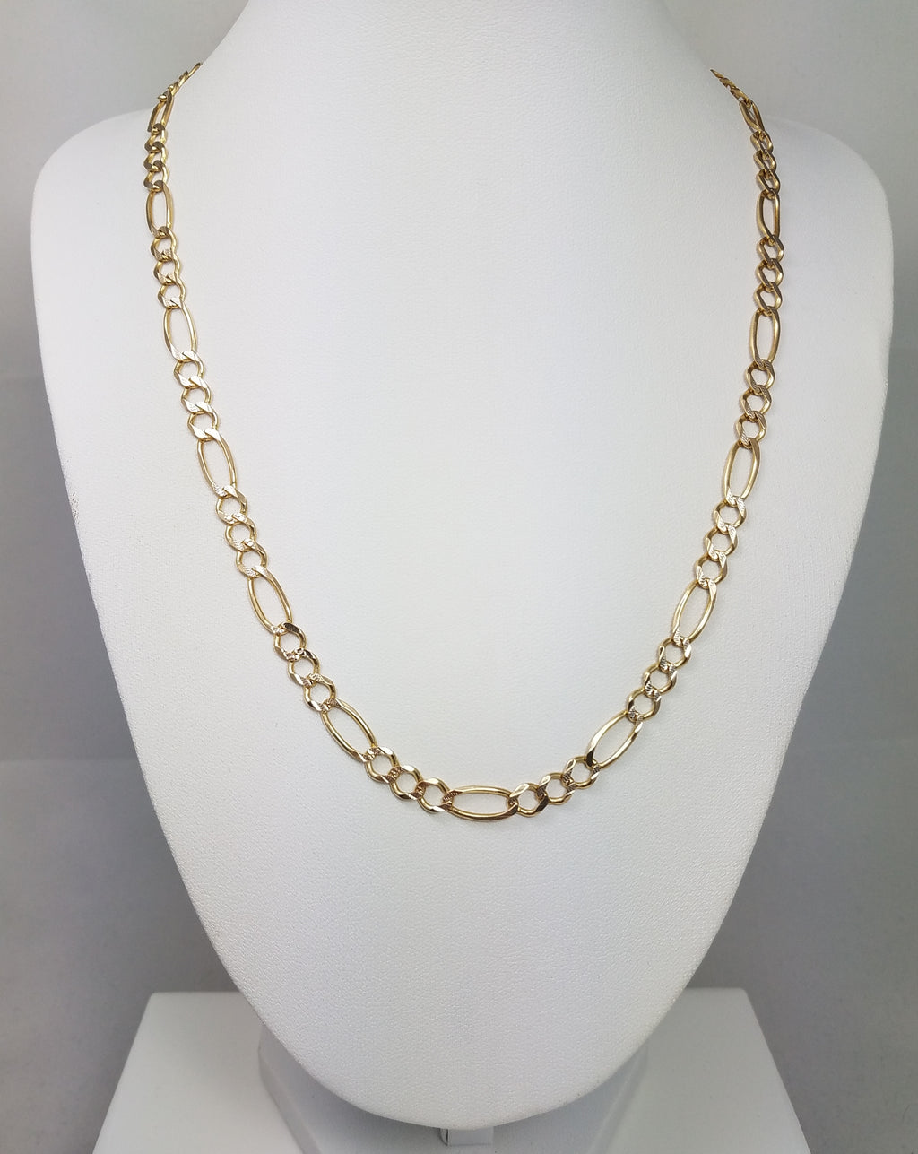 19" 14k Solid Two Tone Gold Diamond Cut Figaro Chain Necklace