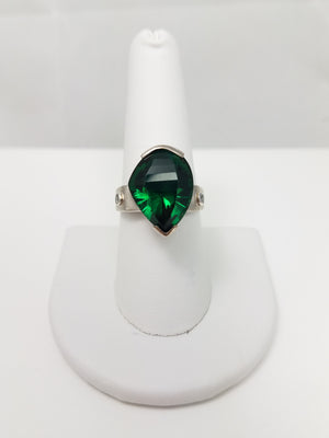 Cool Custom 12ct Synthetic Green Fantasy Cut Gem 14k White Gold Ring