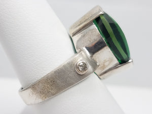 Cool Custom 12ct Synthetic Green Fantasy Cut Gem 14k White Gold Ring