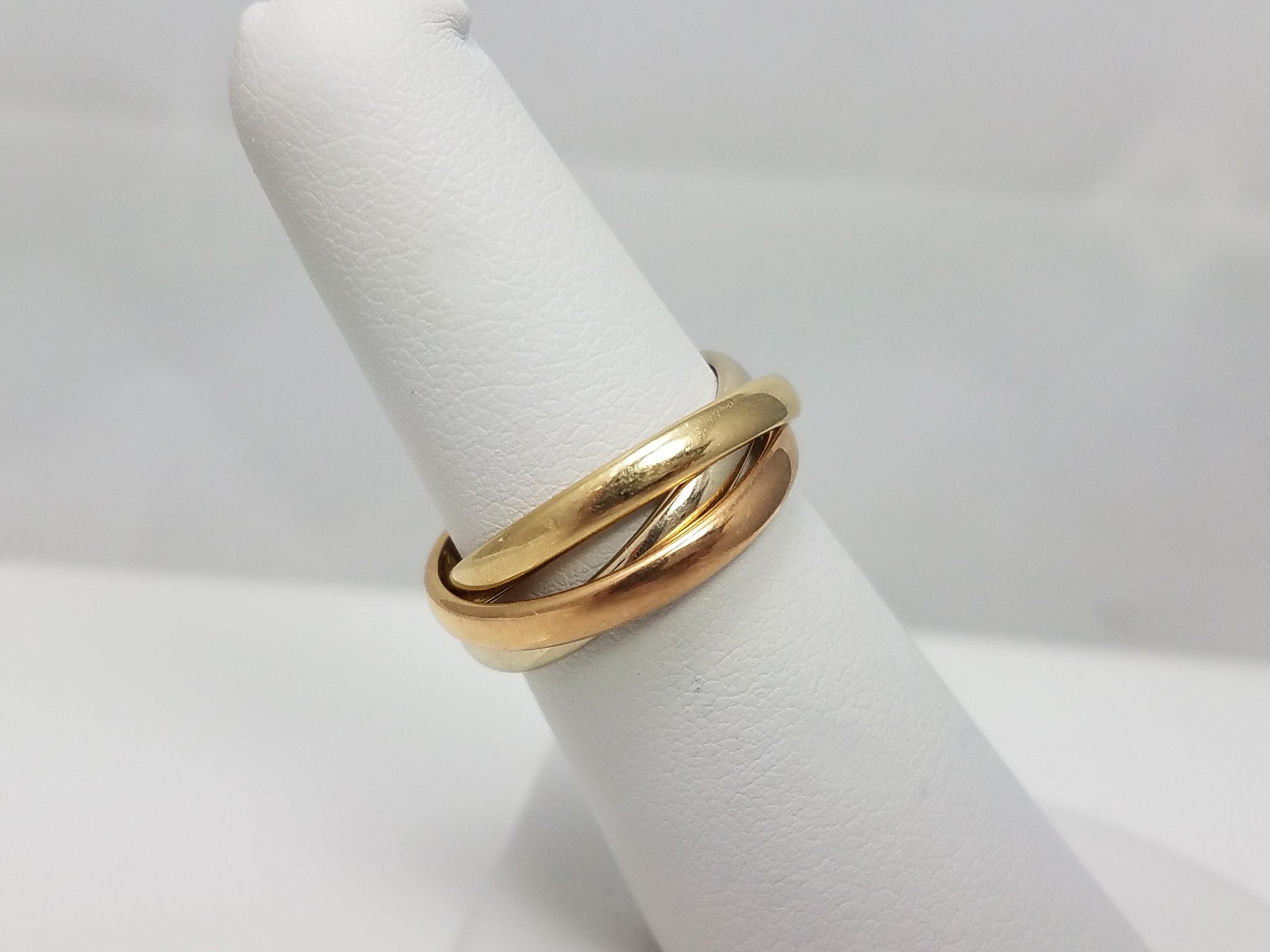 18k Tricolor Gold Rolling Trinity Ring Italy