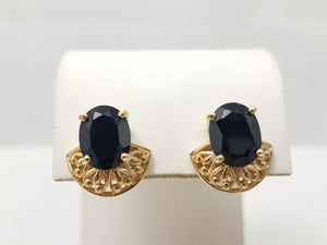 New! 10k Yellow Gold Faceted Onyx Earrings