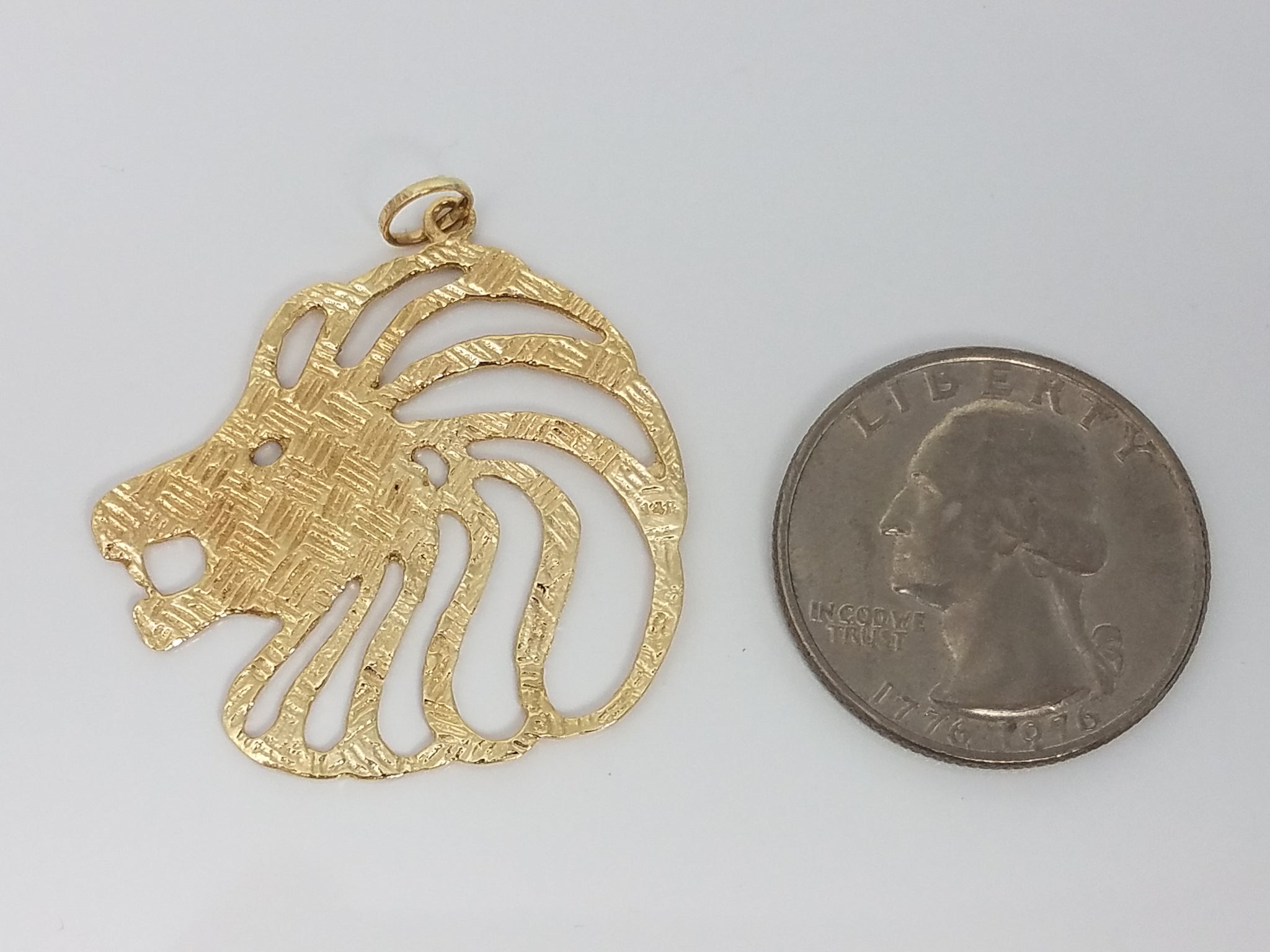 Large 14k Yellow Gold Lion Pendant