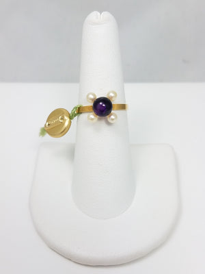 1970s New Old Stock French Sobe 18k Yellow Gold Amethyst Ring