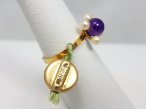 1970s New Old Stock French Sobe 18k Yellow Gold Amethyst Ring