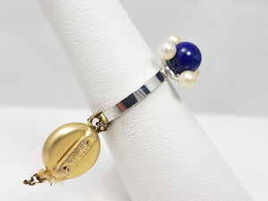 1970s New Old Stock! 18k White Gold French Sobe Lapis Pearl Ring
