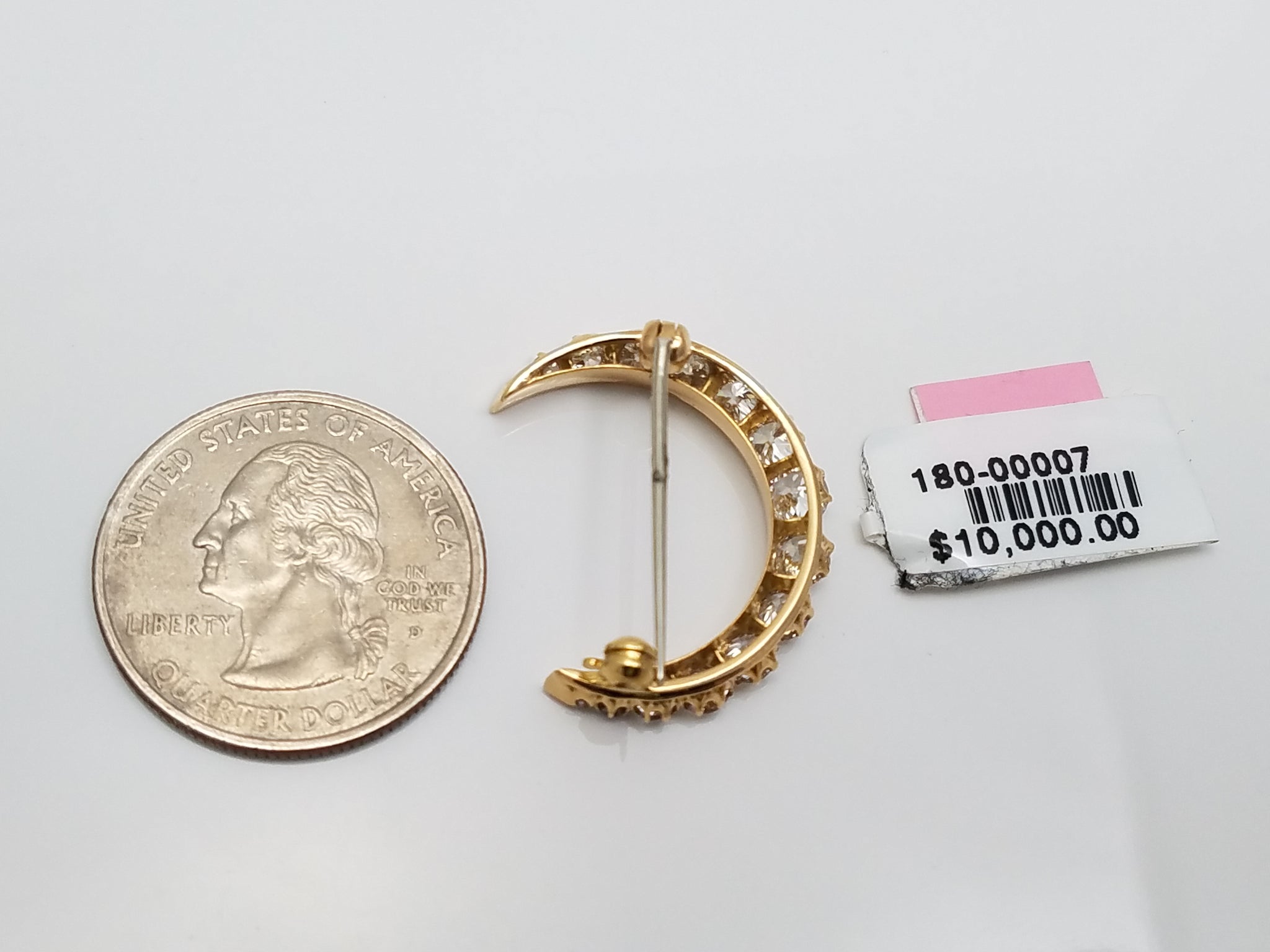 1890's 2ctw Natural Old Mine Cut Diamond 18k Gold Crescent Pin