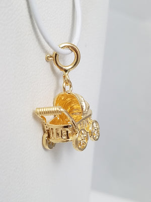 14k Yellow Gold 3D Baby Buggy Charm Pendant