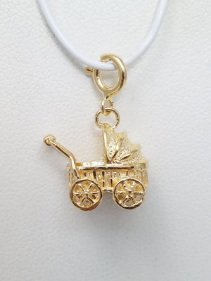 14k Yellow Gold 3D Baby Buggy Charm Pendant