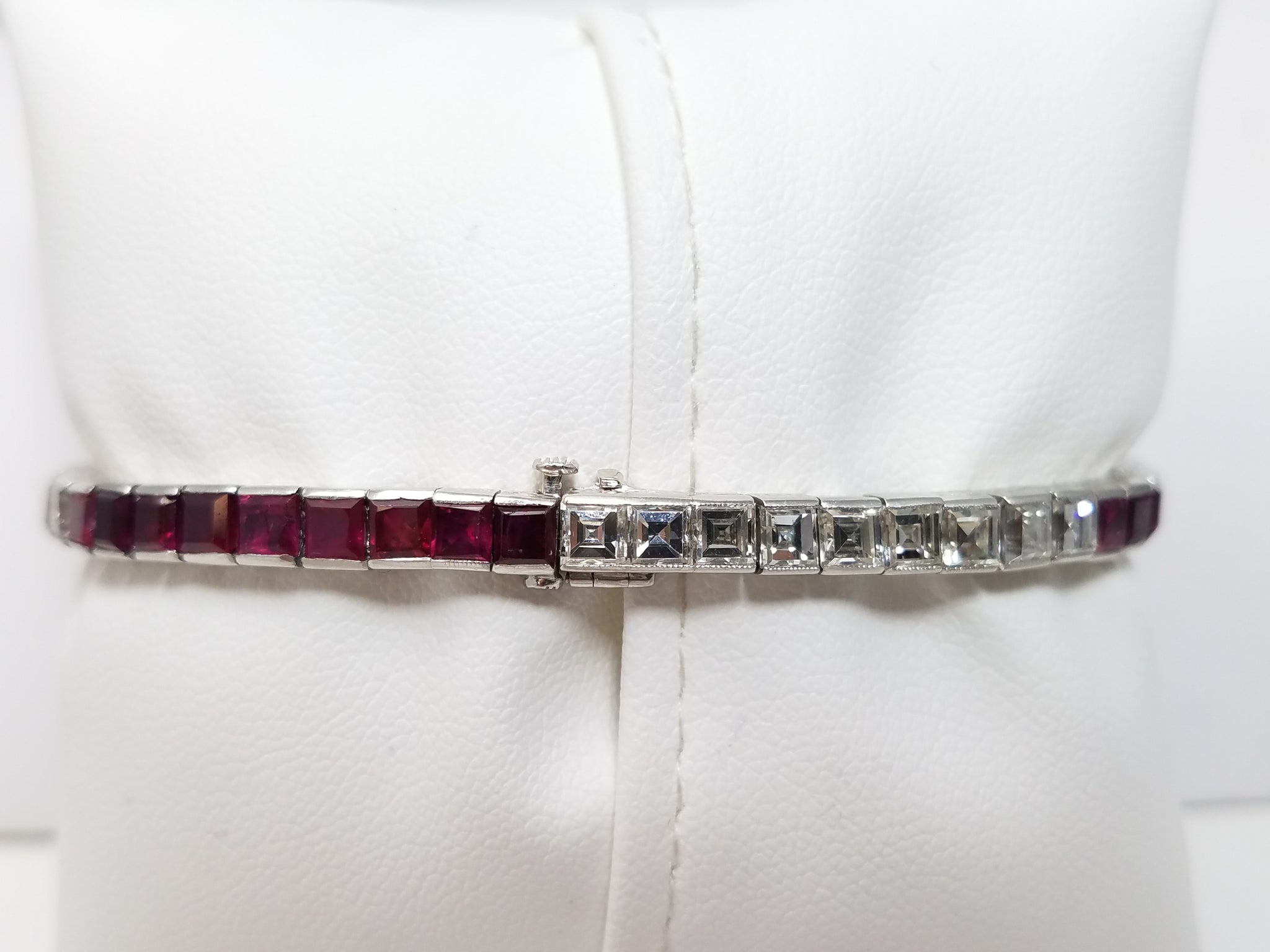 Art Deco 1930's 10ctw Natural Diamond Ruby Platinum Bracelet