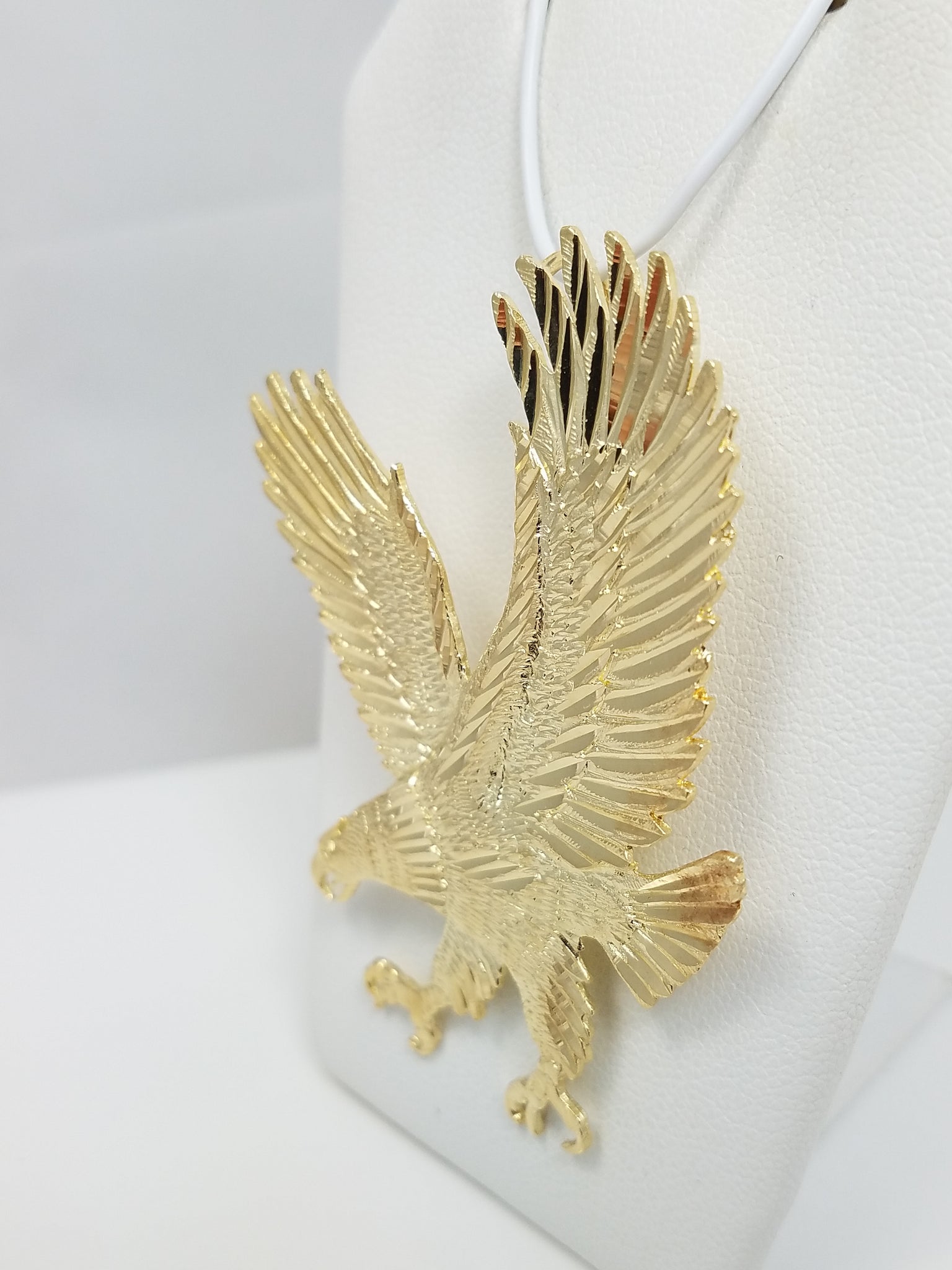 Large 14k Solid Yellow Gold Diamond Cut Eagle Pendant