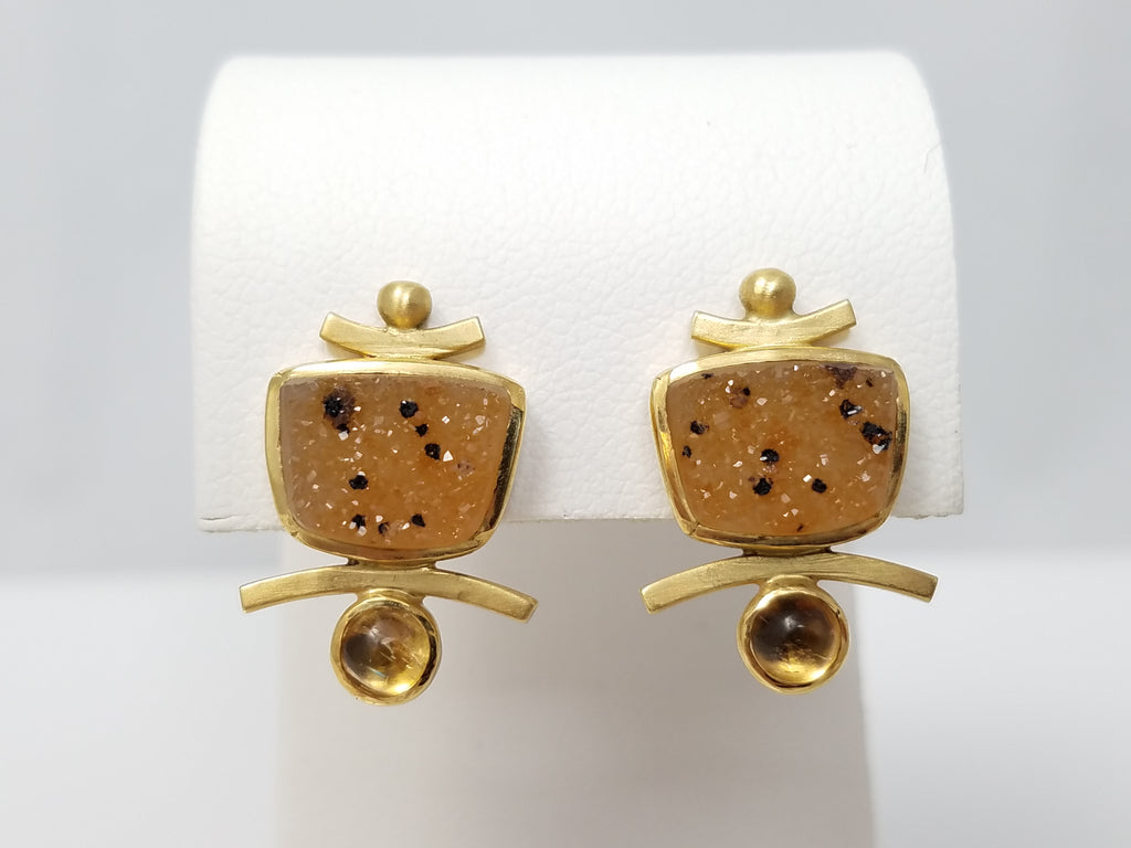 Artisan 18k Yellow Gold Druzy Quartz Earrings