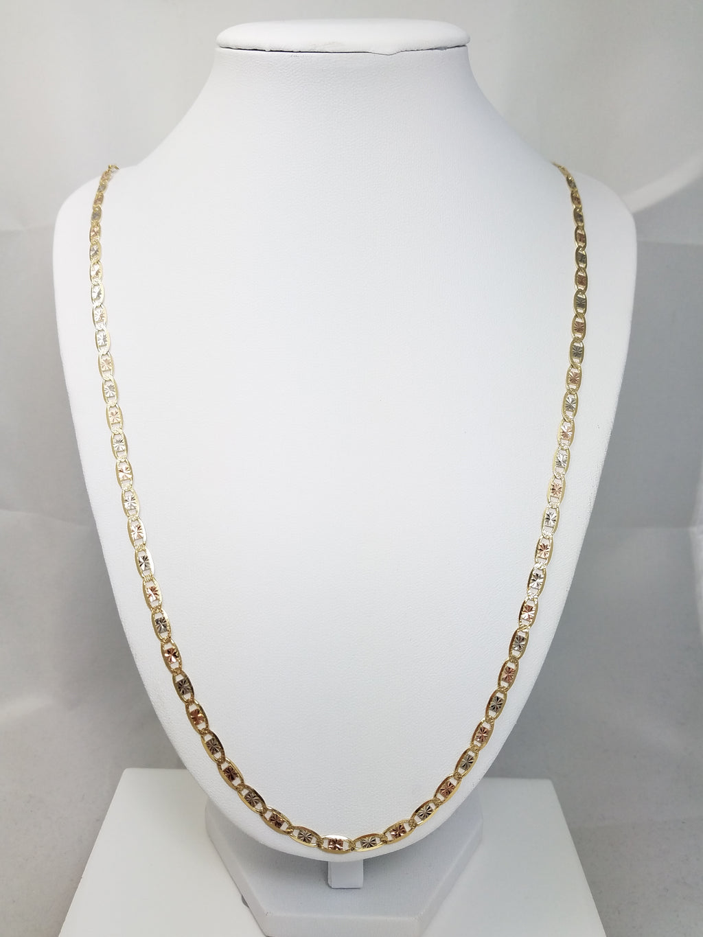 26" 14k Solid Tricolor Gold Fancy Link Chain Necklace