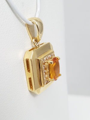 18k Yellow Gold Natural Precious Topaz Diamond Pendant