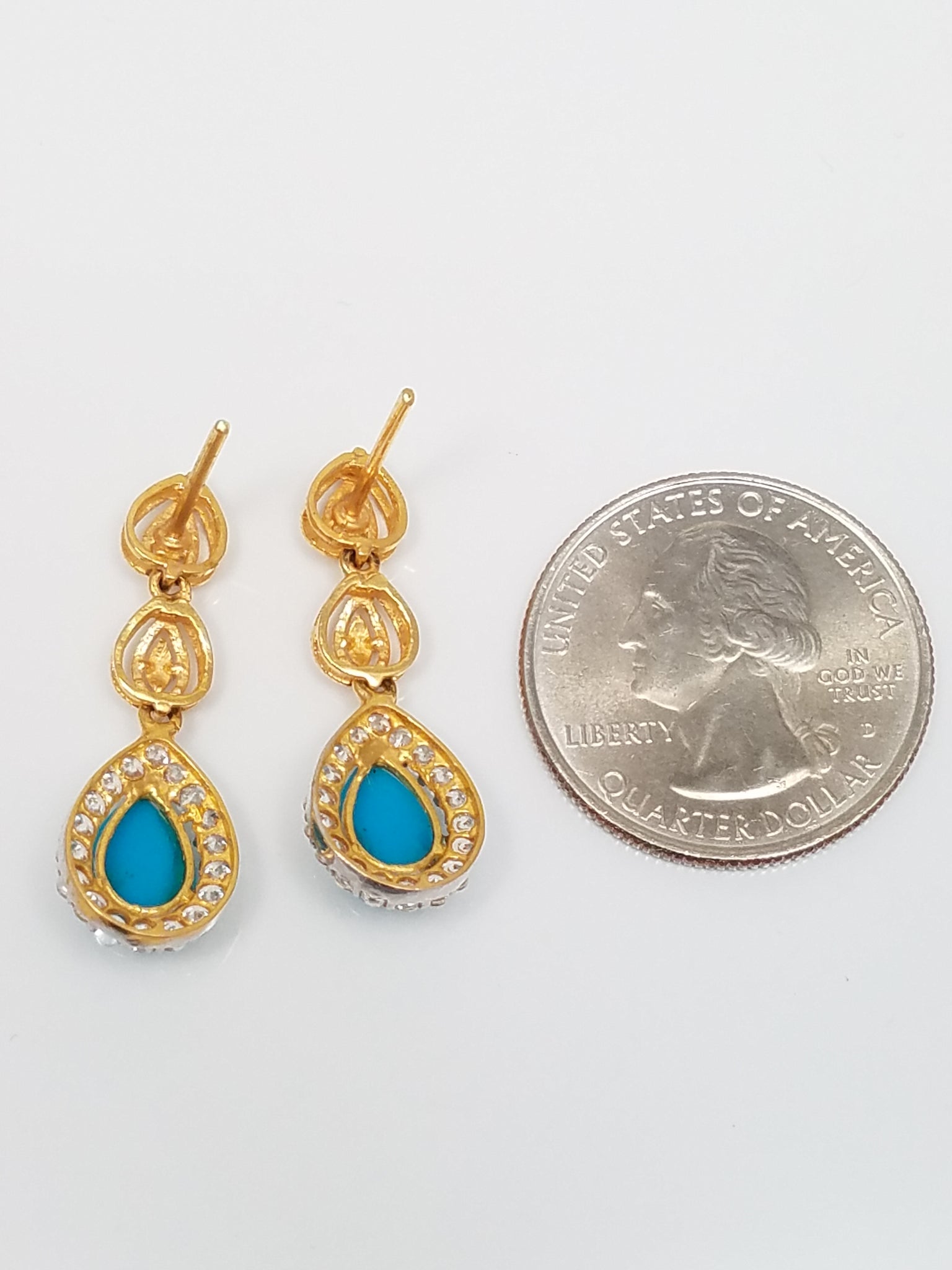 22k Yellow Gold Turquoise Necklace Earring Set