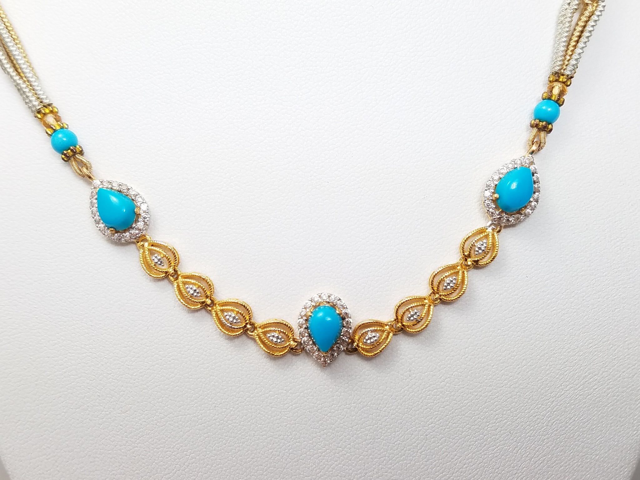 22k Yellow Gold Turquoise Necklace Earring Set