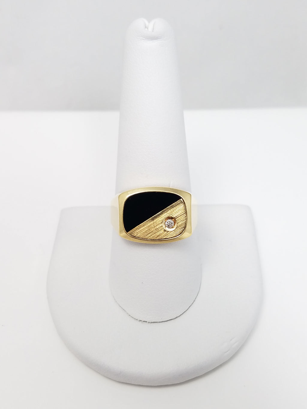 14k Yellow Gold Men's Onyx Natural Diamond Ring
