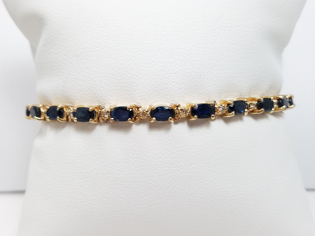 6.5" Majestic 4ctw Natural Sapphire Diamond 14k Gold Bracelet