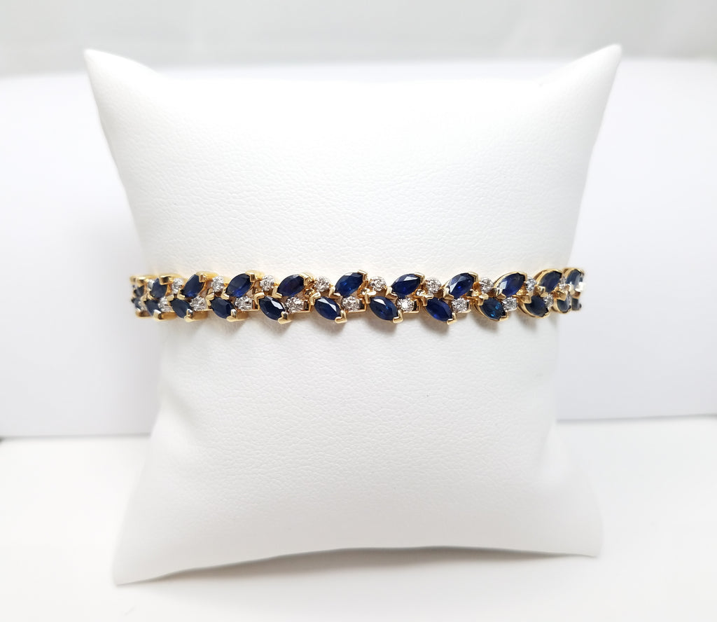 7" 5ctw Natural Sapphire Diamond 14k Gold Bracelet