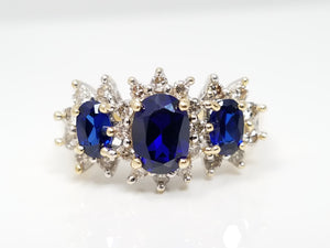 Dazzling 1ctw Synthetic Sapphire Natural Diamond 14k Gold Ring