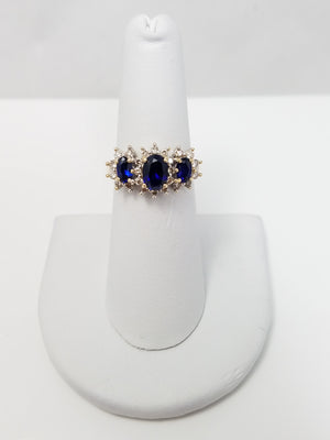 Dazzling 1ctw Synthetic Sapphire Natural Diamond 14k Gold Ring