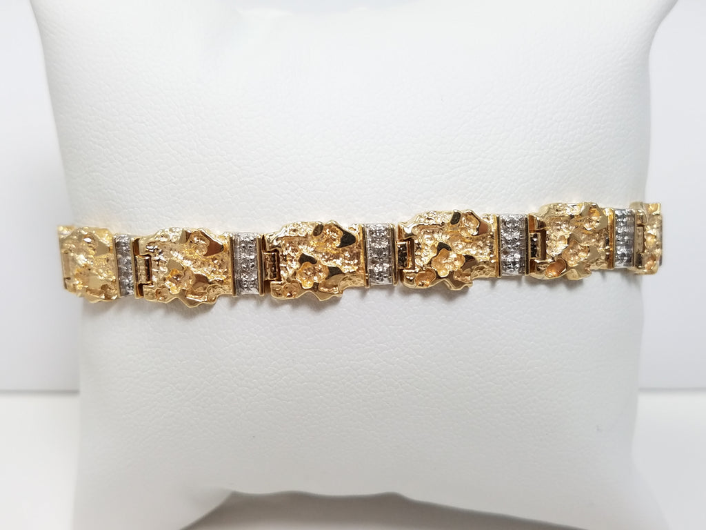 8" 10k Yellow Gold Natural Diamond Nugget Bracelet