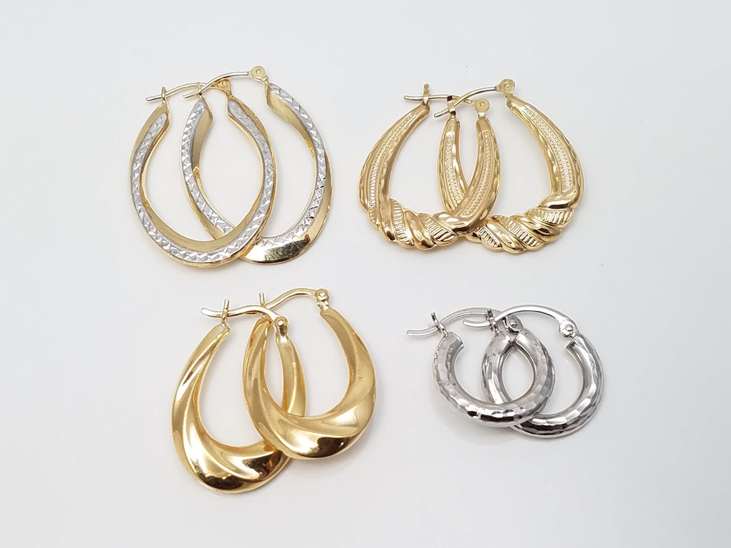 Four Pairs of 14k Yellow & White Gold Hollow Hoop Earrings