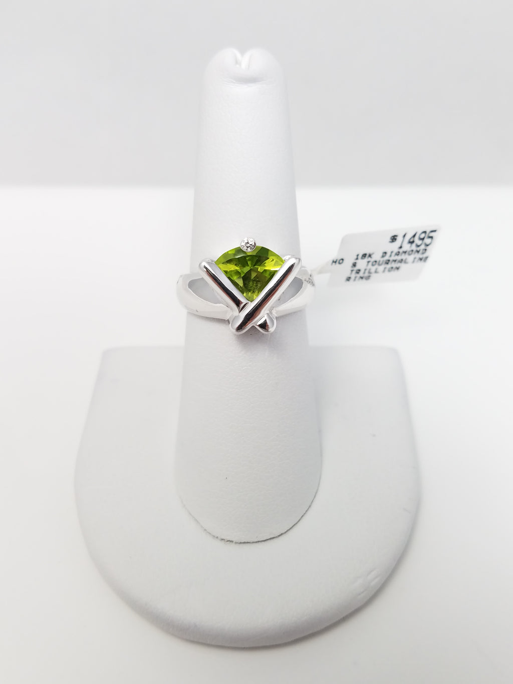 From A Store Store Closing New! Eye Catching 18k White Gold Natural Tourmaline Diamond Custom Ring