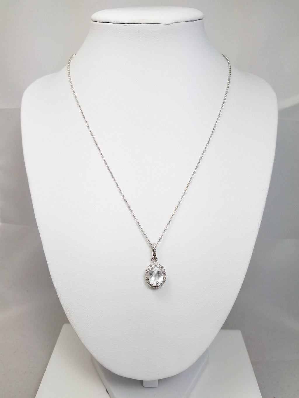 2.5ct Natural White Topaz Diamond Accented 14k White Gold Pendant Necklace