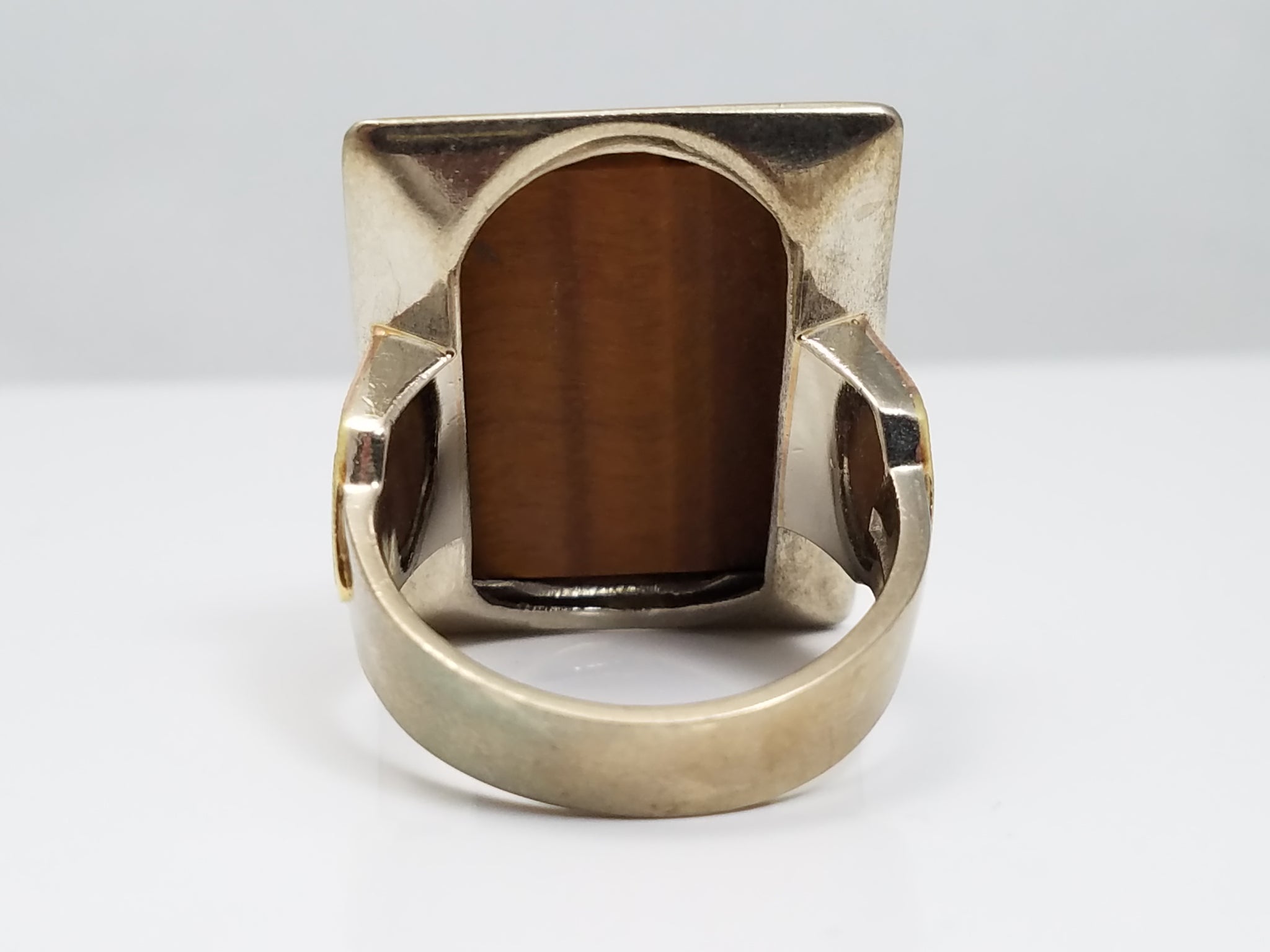 Large Vintage 10k Tricolor Gold Tiger Eye Cameo Ring