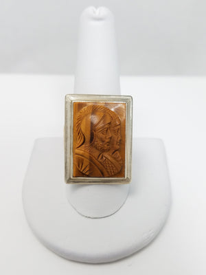 Large Vintage 10k Tricolor Gold Tiger Eye Cameo Ring