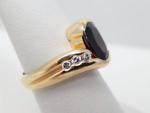 Elegant 14k Yellow Gold Natural Garnet Diamond Custom Ring