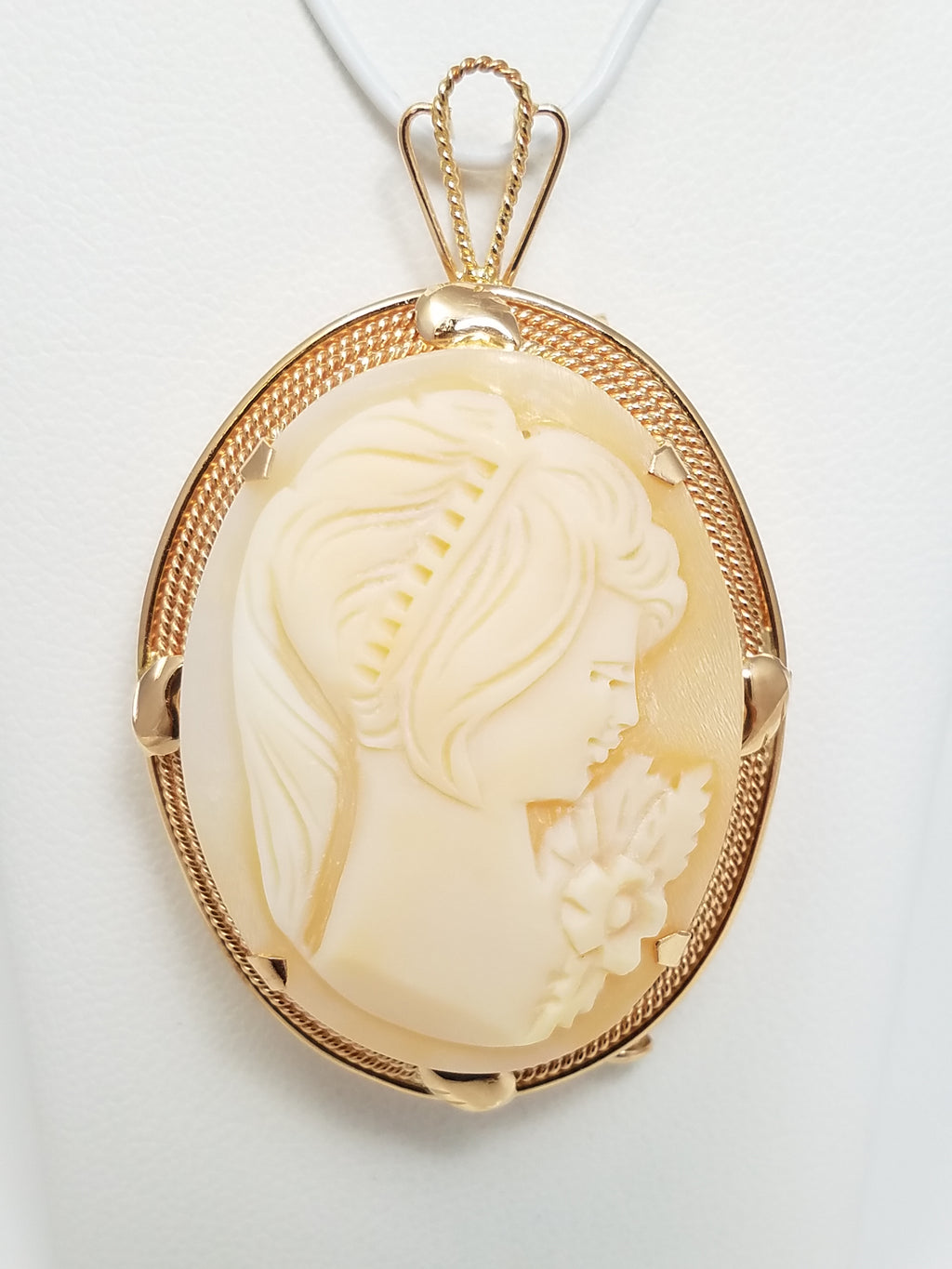 Intricate Natural Shell Cameo 14k Rose Gold Pendant/Pin