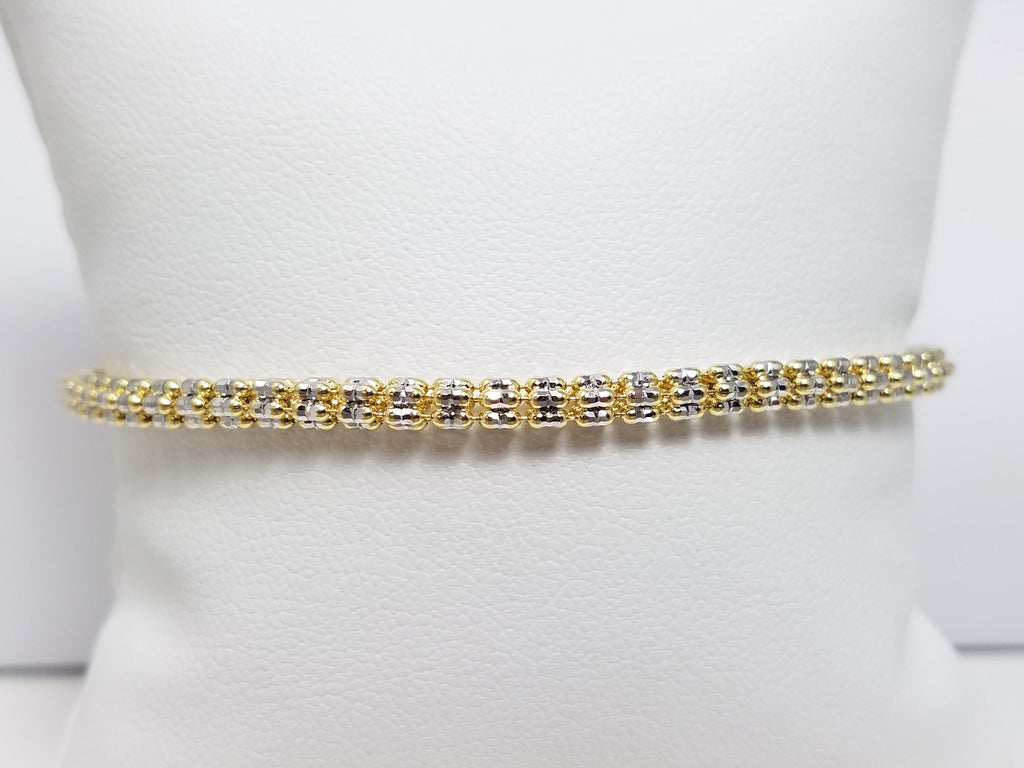 New! Sparkling 14k Two-Tone Gold Popcorn Link 8" Bracelet
