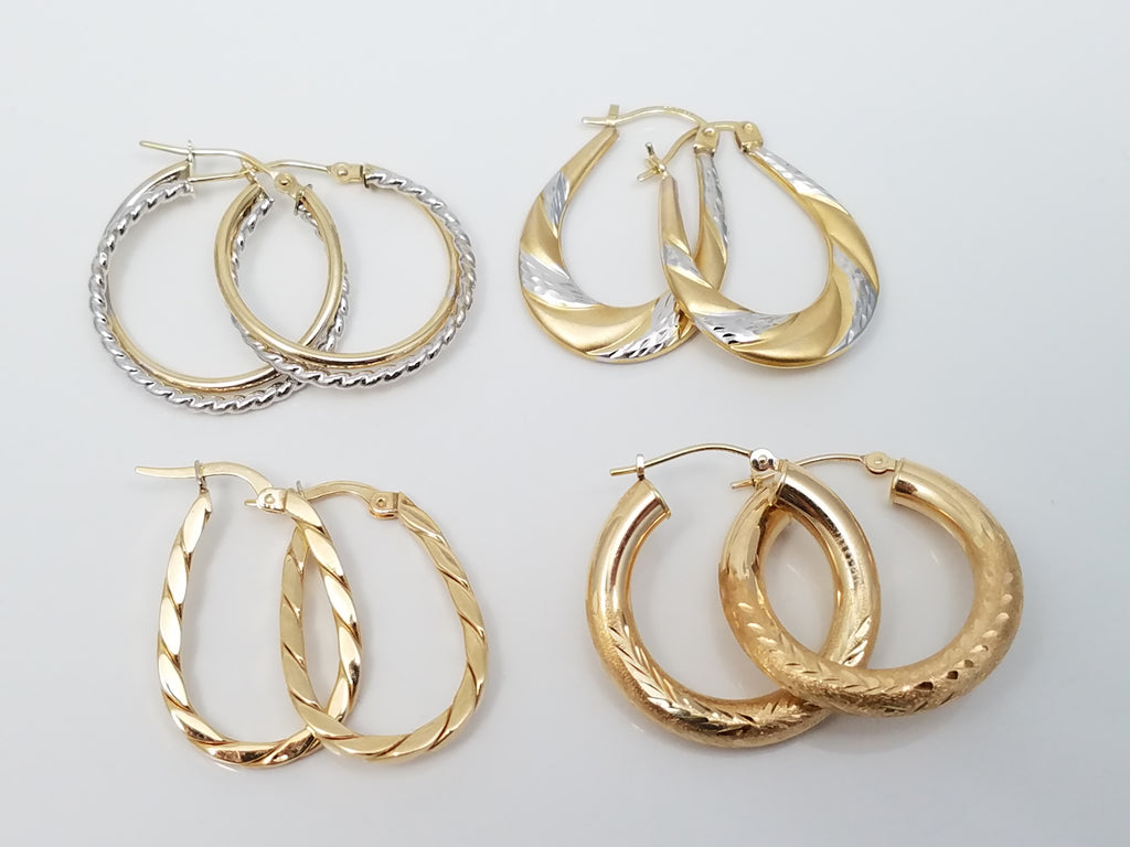 Four Pair of 14k Gold Hollow Hoop Earrings