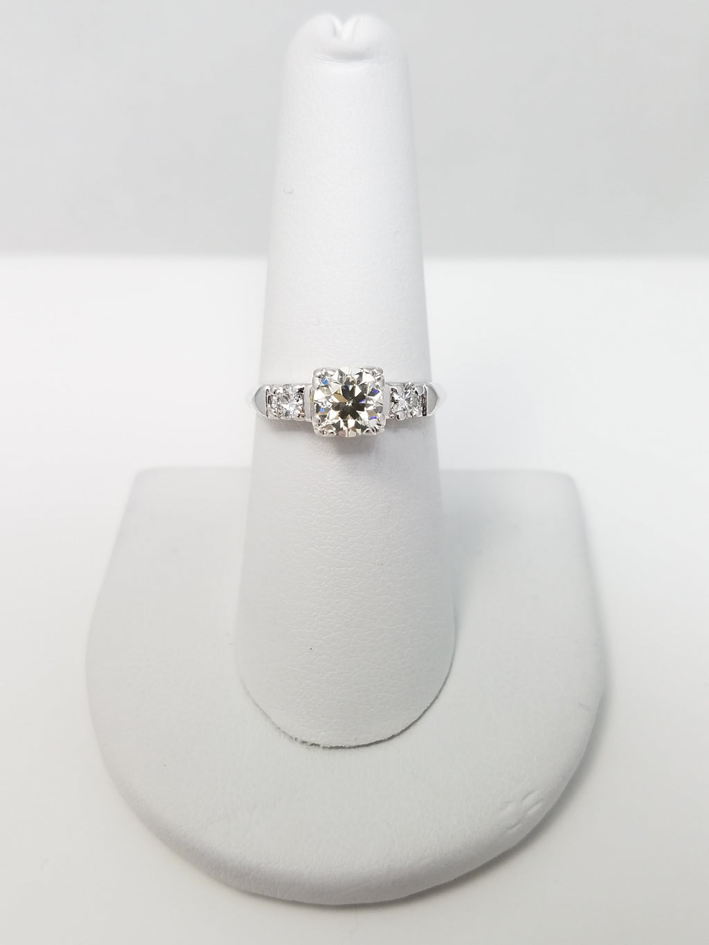 Vintage 14k White Gold Natural Diamond Engagement Ring