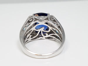 *Store Closing* New! Ornate Synthetic Sapphire Topaz + Diamond 18k White Gold Ring