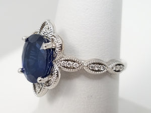 Sophisticated 14k White Gold Natural Sapphire Diamond Ring