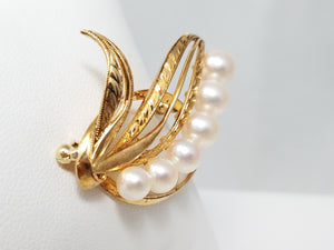 Vintage  Mikimoto Pearl 14k Yellow Gold Leaf Brooch/Pin