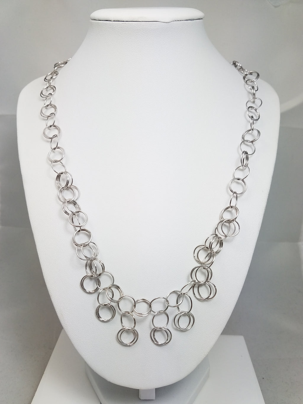 Fancy 20" 14k White Gold Hollow Circle Link Chain Necklace Italy