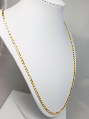 18k Solid Yellow Gold Curb Link Necklace 24"/3.3mm