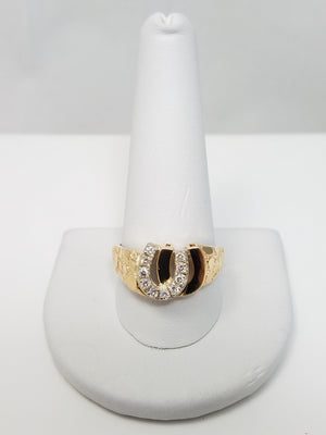 Double Horseshoe Natural Diamond 14k Yellow Gold Ring