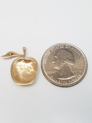Cute 14k Yellow Gold Diamond Accented Apple Pendant