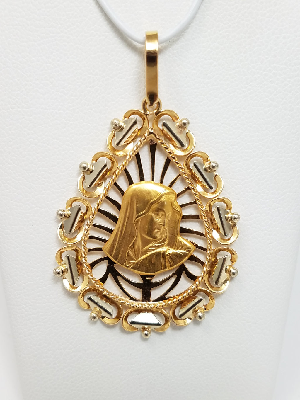 Elegant 18k Two Tone Gold Madonna Pendant Italy